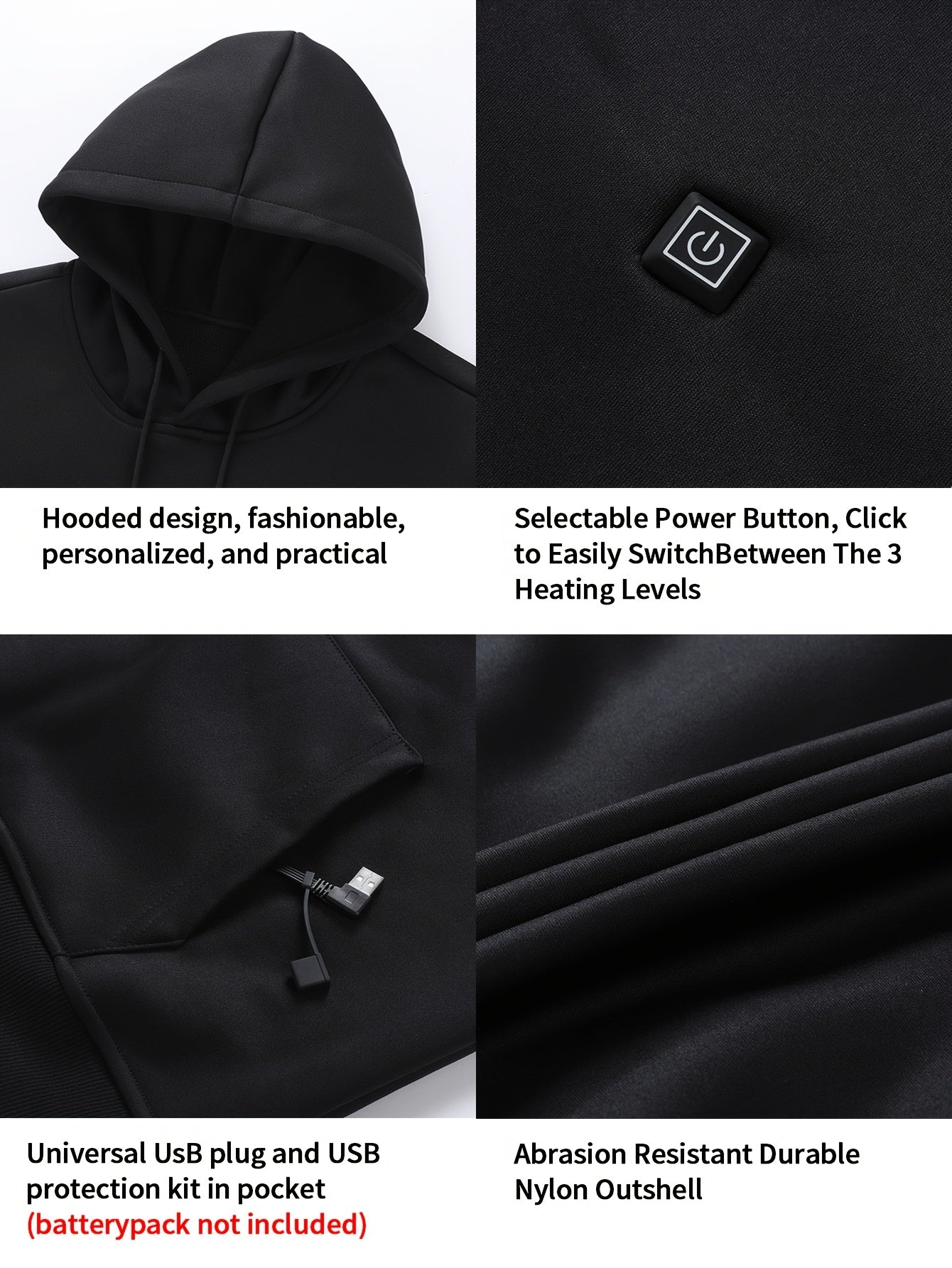 Heated Hoodie with 7 Heating Zones