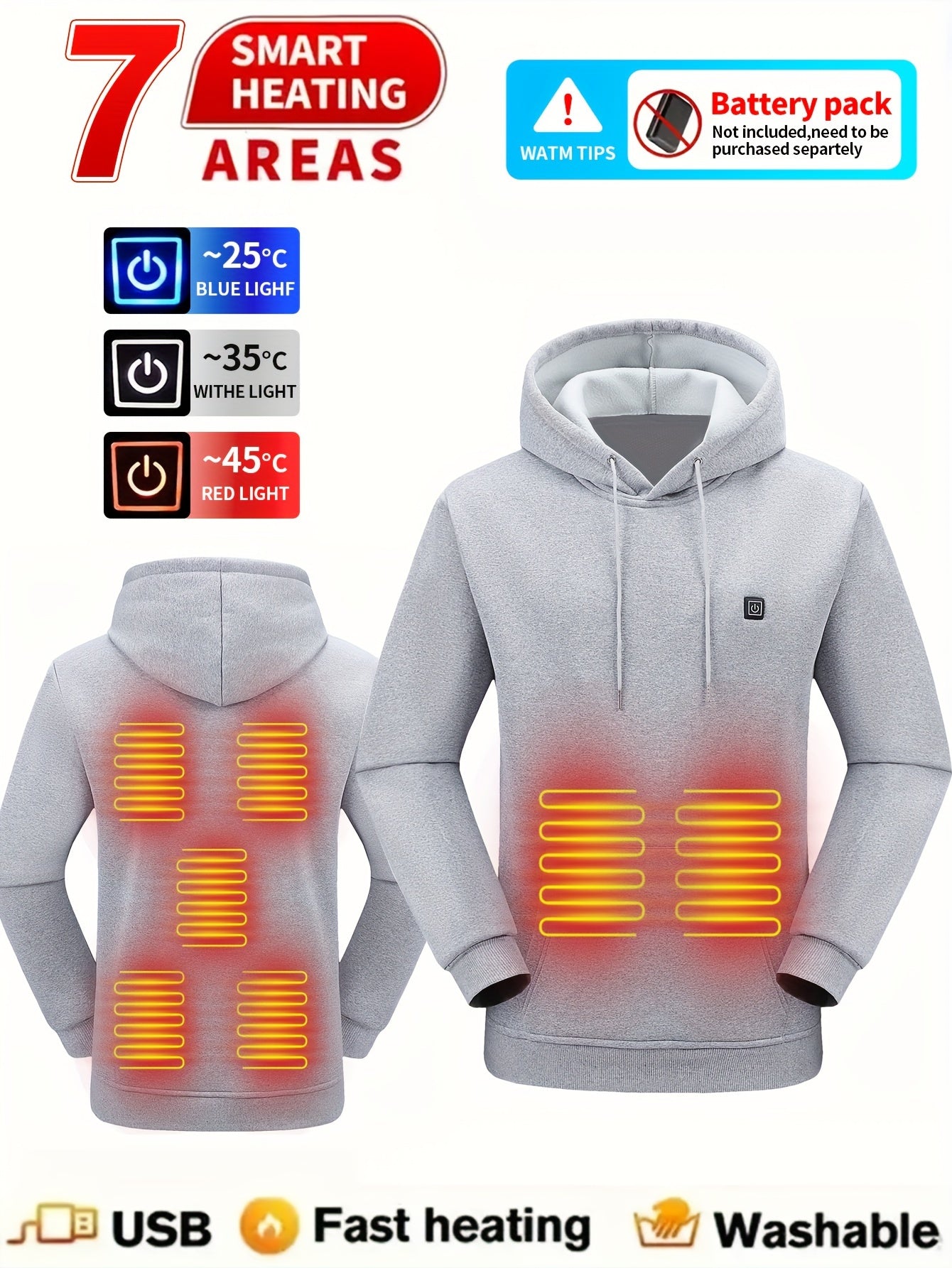 Heated Hoodie with 7 Heating Zones