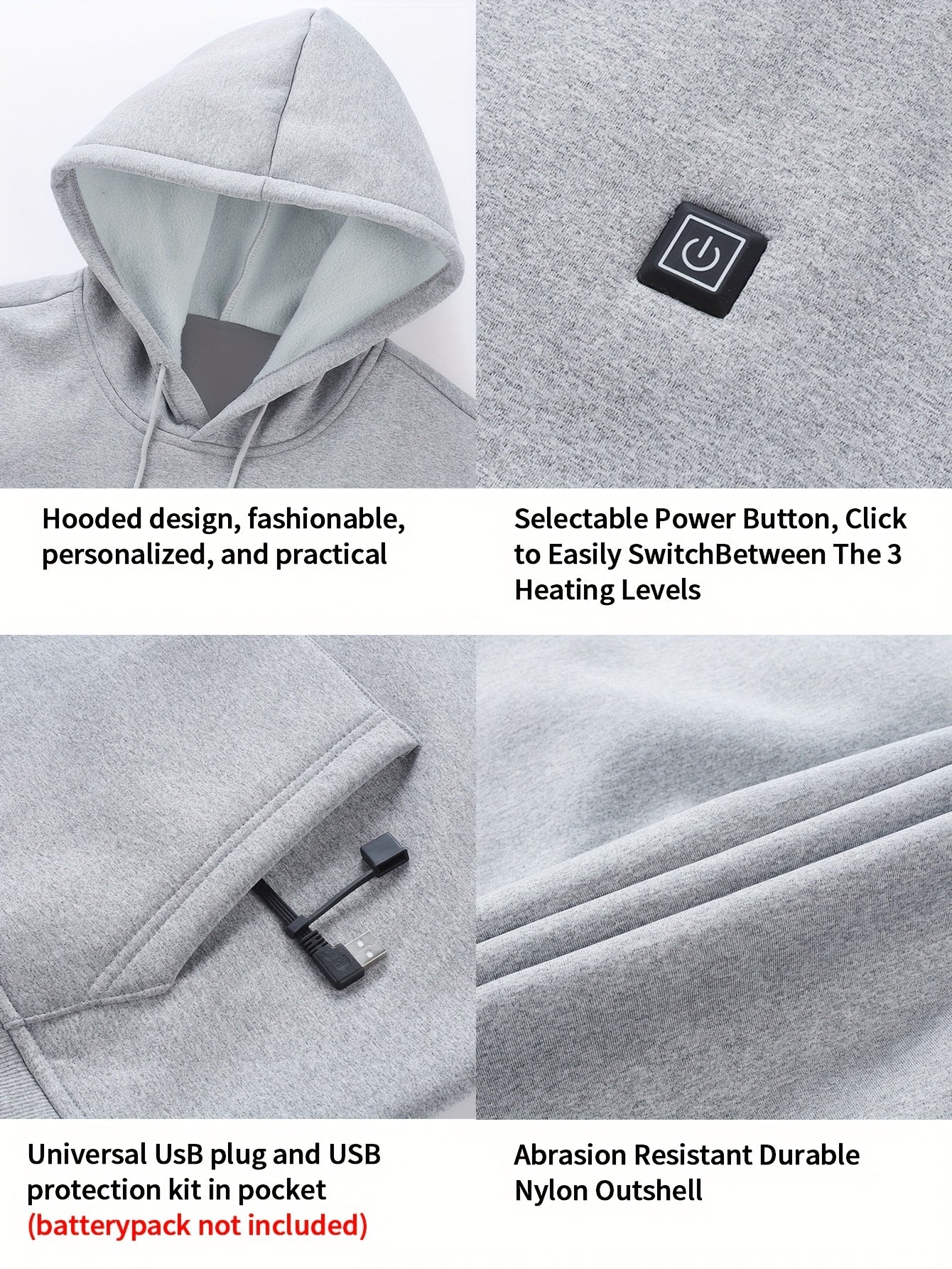 Heated Hoodie with 7 Heating Zones