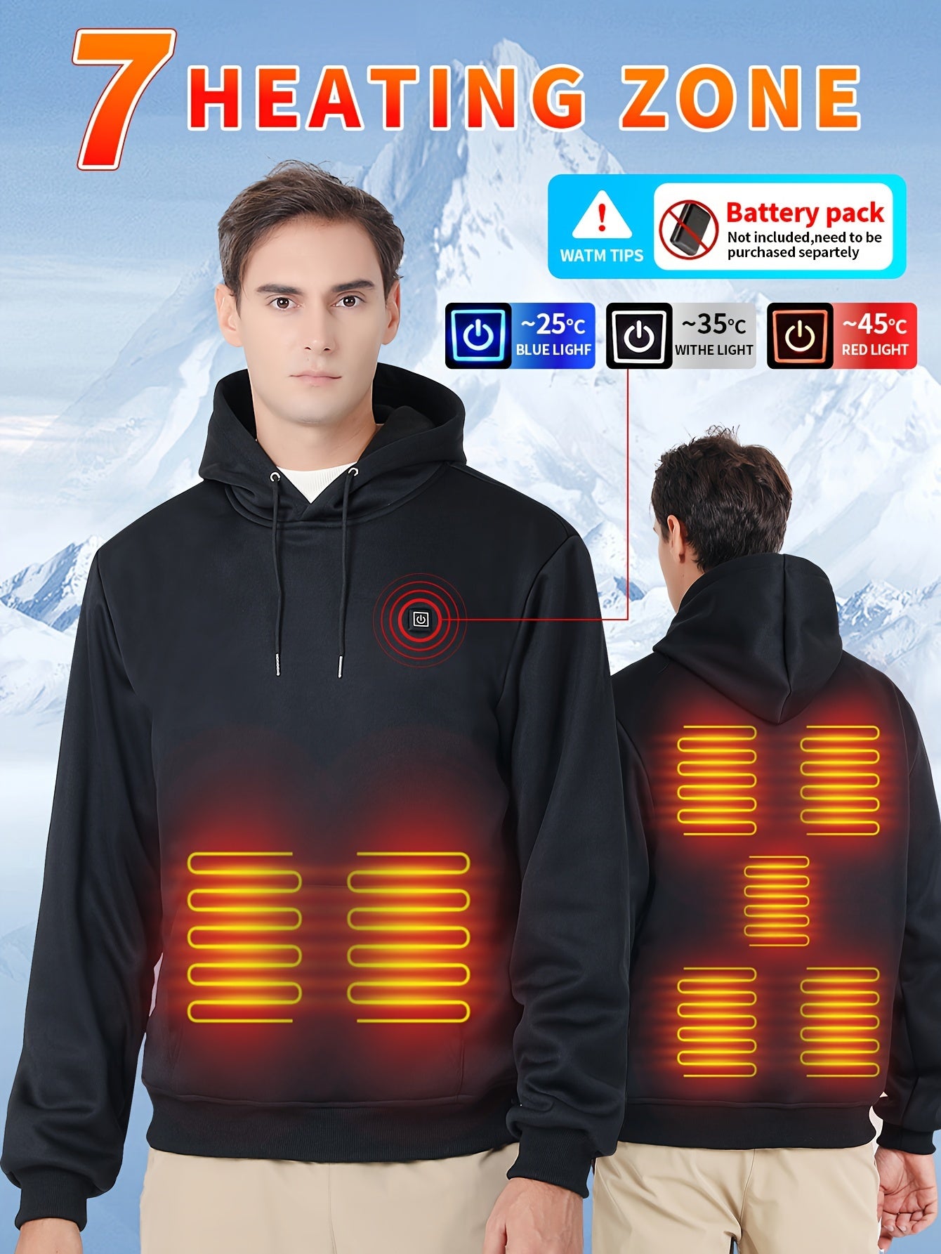 Heated Hoodie with 7 Heating Zones