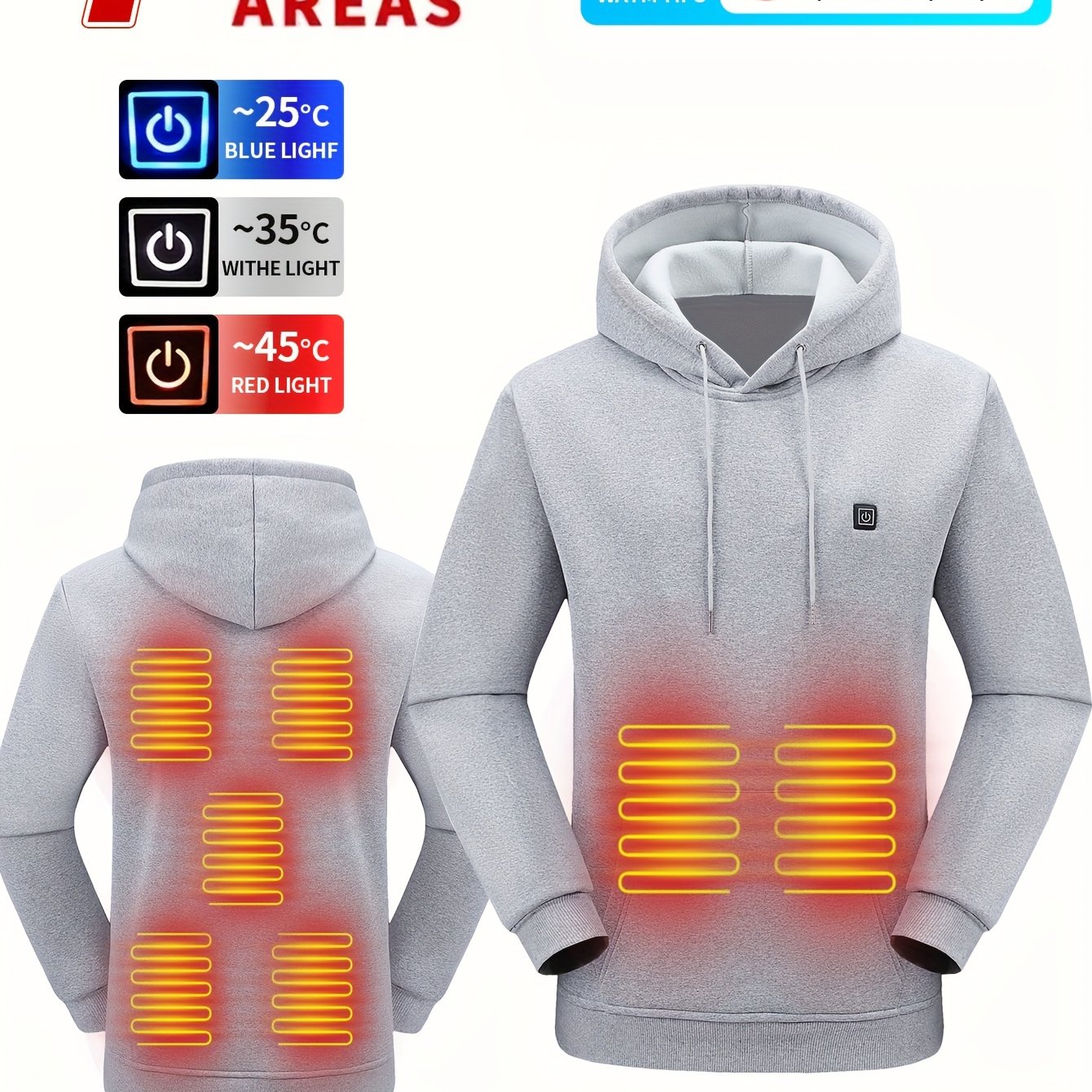 Heated Hoodie with 7 Heating Zones
