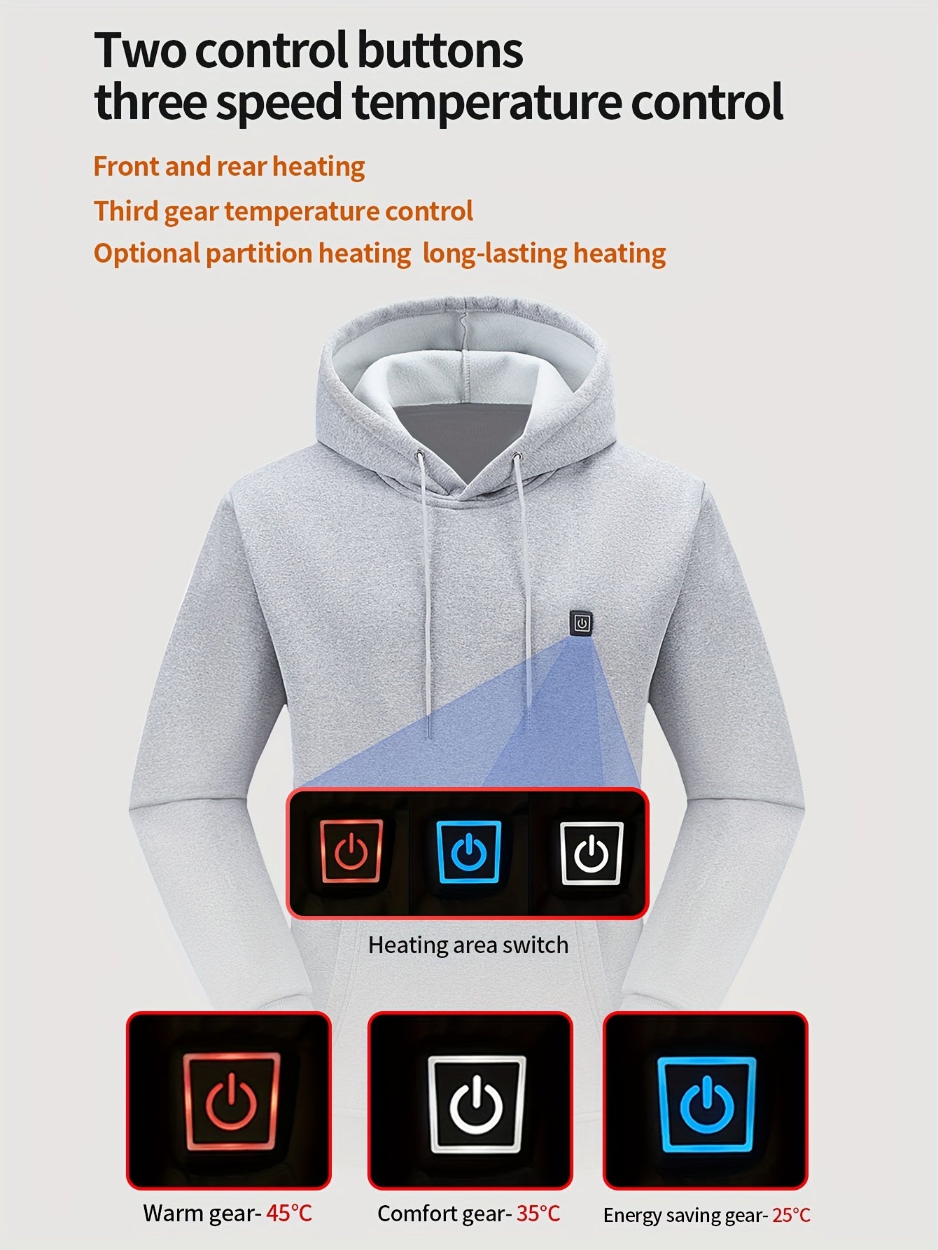 Heated Hoodie with 7 Heating Zones