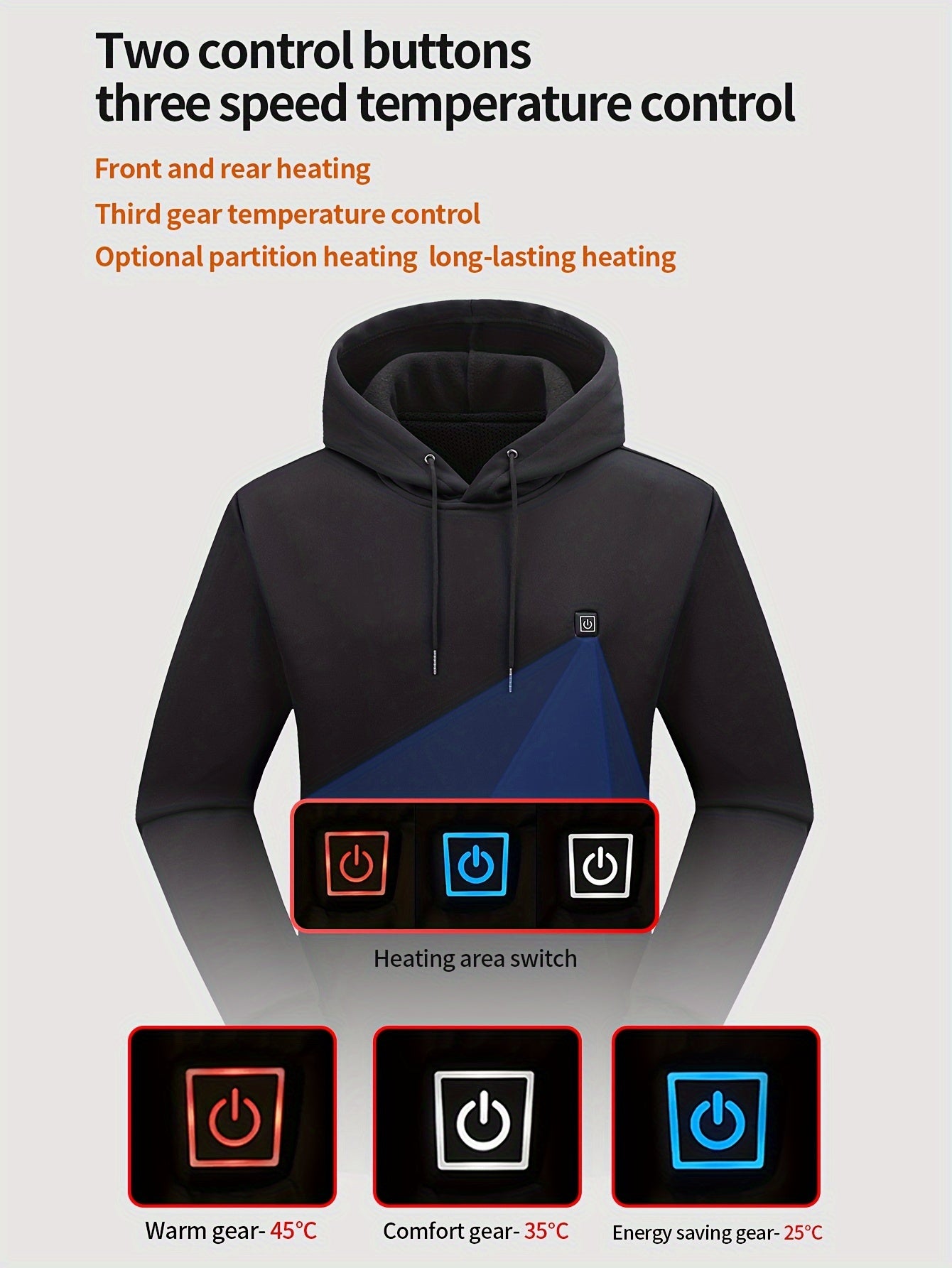 Heated Hoodie with 7 Heating Zones